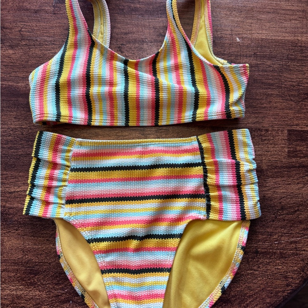 Wonder Nation Yellow and Pink Bikini Set with Striped Design